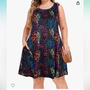 Plus Size Summer Dresses for Women Sleeveless Pockets Beach Tshirt Tank Sundress